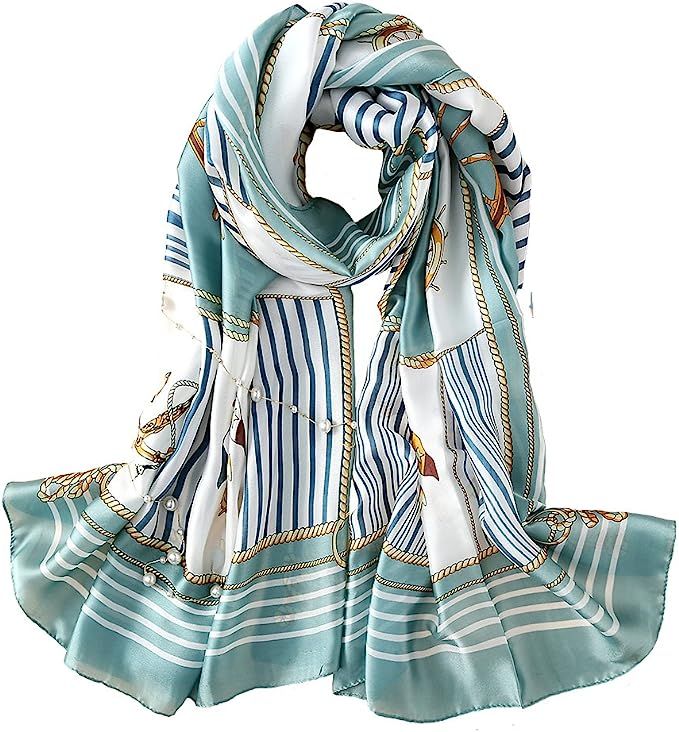 100% Silk Scarf - Women's Fashion Large Sunscreen Shawls Wraps - Lightweight Floral Pattern Satin... | Amazon (US)