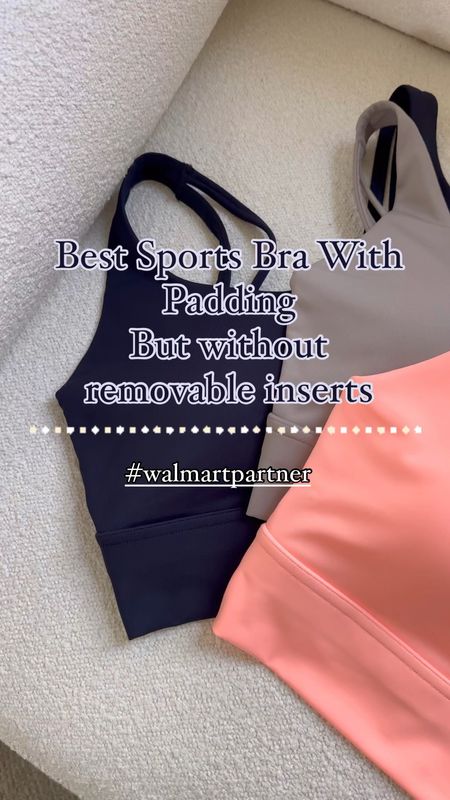 Best sports bra - with padding , built in with no removable pad that fall out in the laundry; thick straps so don’t dig into your skin. Only $14 available on @walmartfashion #walmartpartner #walmartfashion