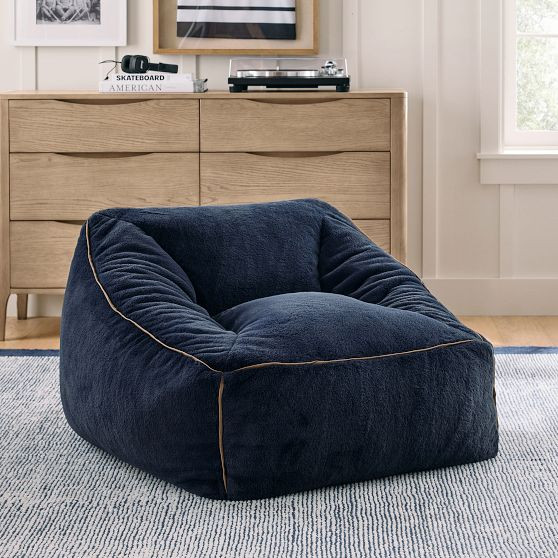 Large Camden Faux Fur Navy Modern Bean Bag Lounger | Pottery Barn Teen