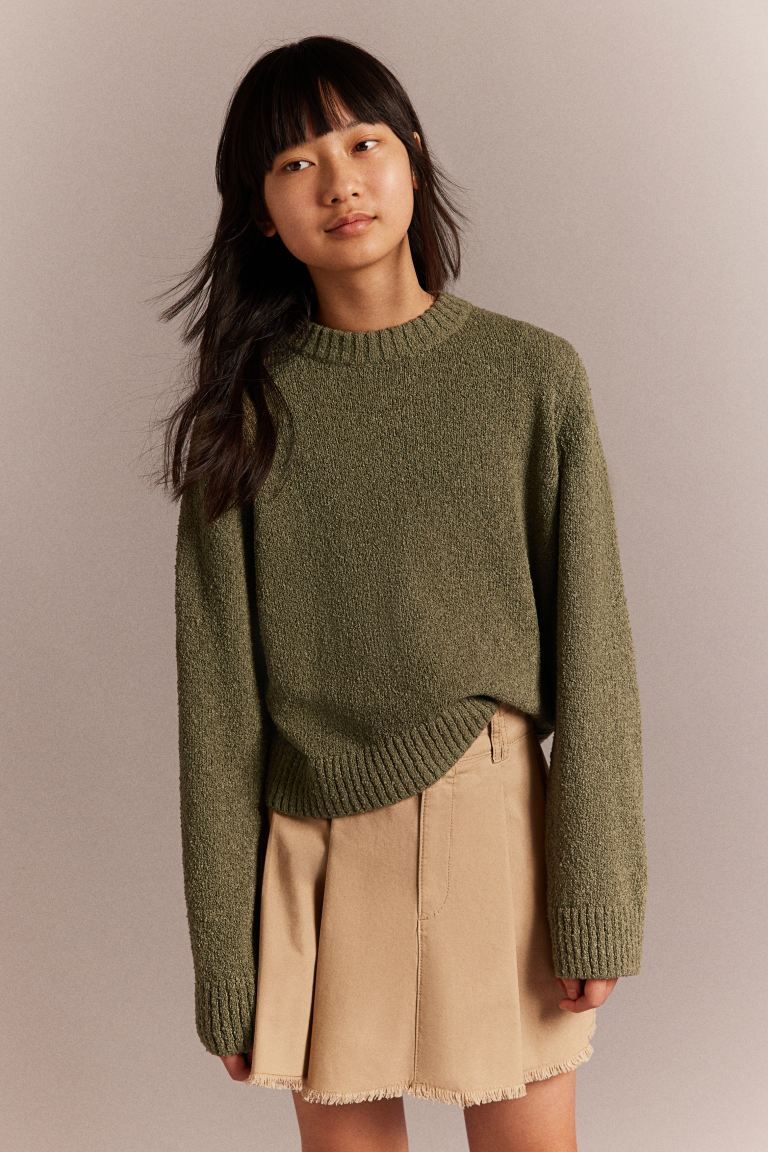 Slub-knit Sweater - Dark khaki green - Kids | H&M US | H&M (US + CA)