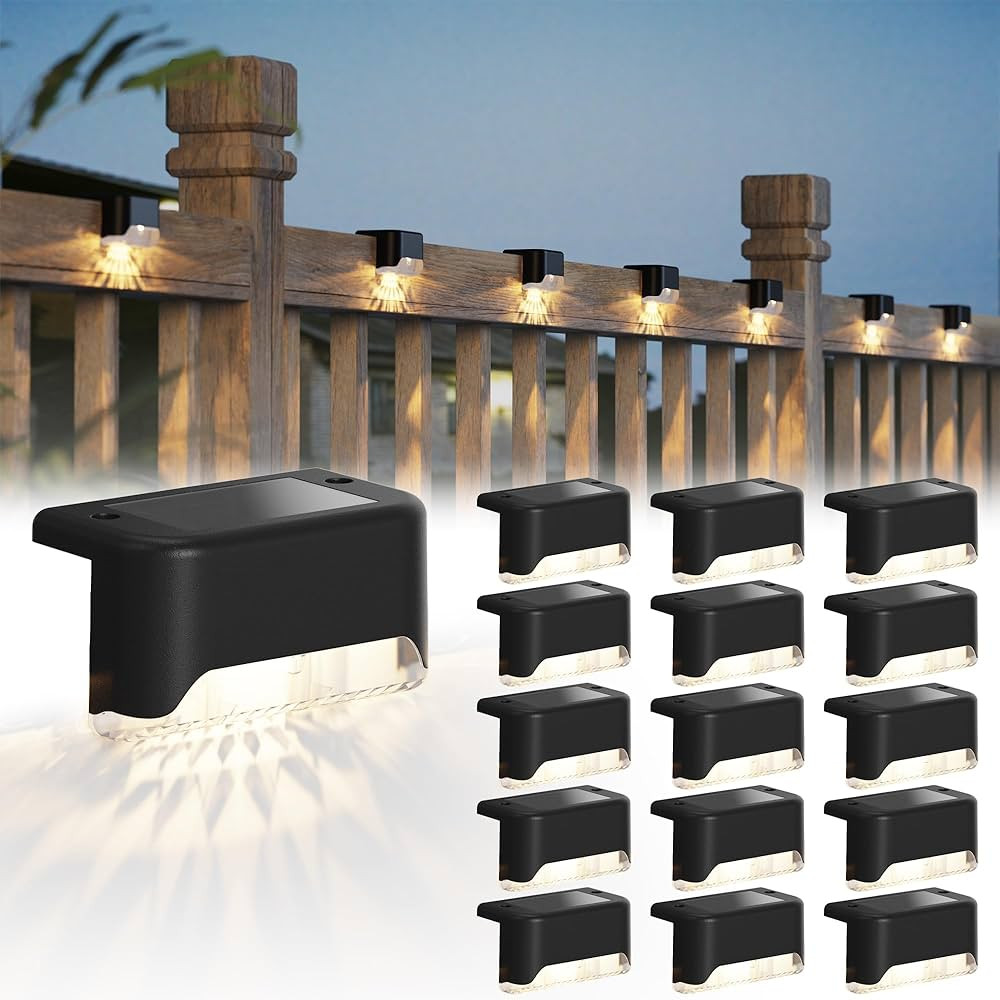 JACKYLED Solar Deck Lights 16 Pack Solar Fence Light Solar Powered Outdoor Step Light IP65 Waterp... | Amazon (US)