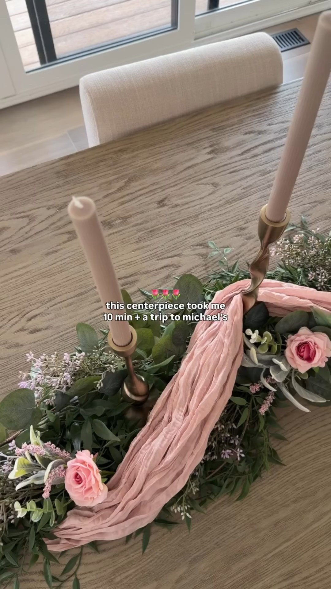 10 minute easy spring centerpiece 🌸🌷

tap follow for more DIYs, crafts and home inspo 
COMMENT a 💛 and I’ll send you the links to everything 

this is the perfect lazy centerpiece that you can quickly do to elevate your table for any occasion! I used two different garlands, and two different florals to mix in! and as always it was all 50% off at @michaelsstores 👌🏼

#DIYcenterpiece #diyhome #springflorals #homeinspo #momlife