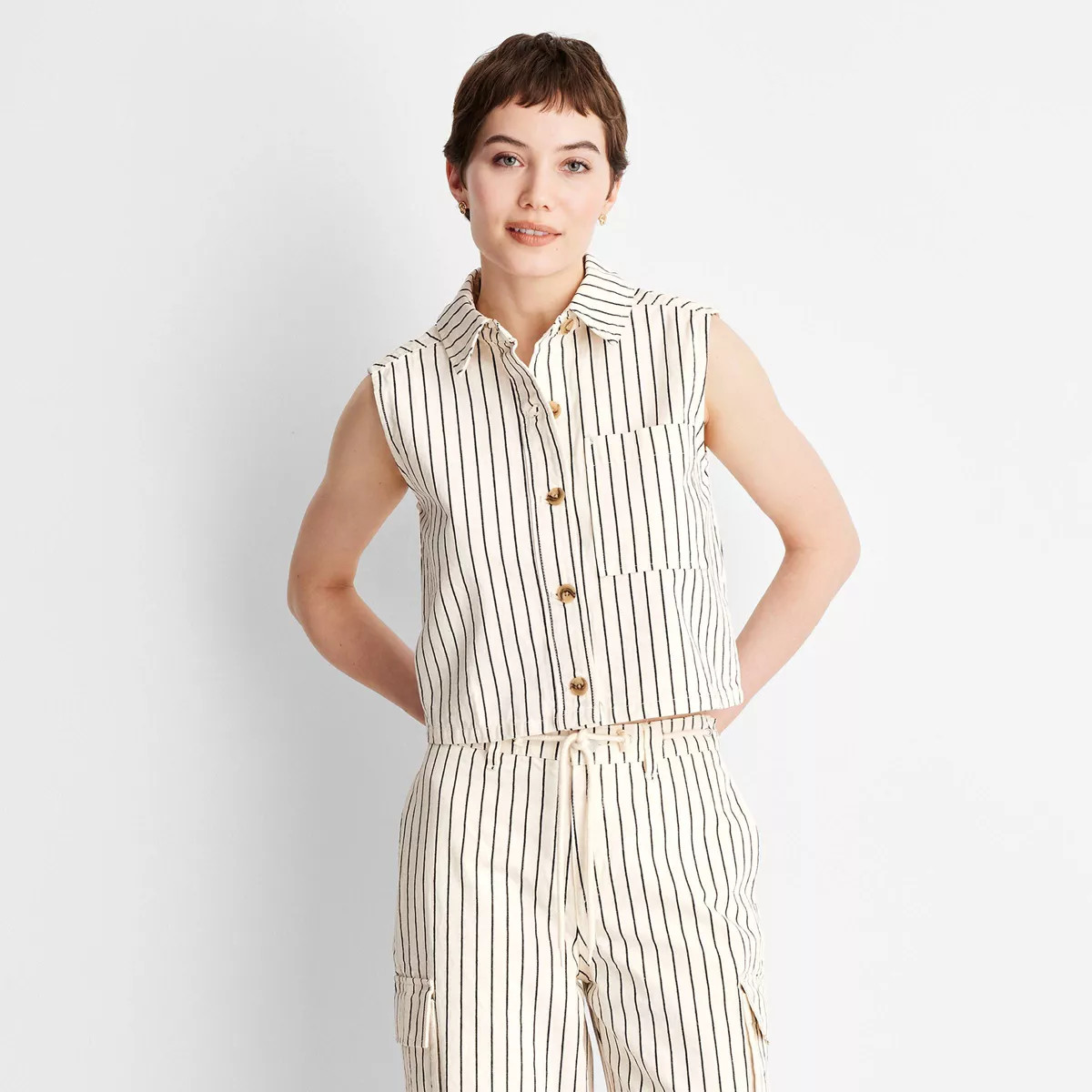 Women's Button-Down Shirt - Future Collective Black Striped | Target