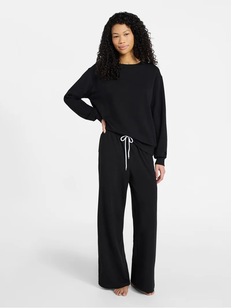 No Boundaries Cozy Sleep Long Sleeve Top and Pants Set, 2-Piece, Women’s XXS-3X | Walmart (US)