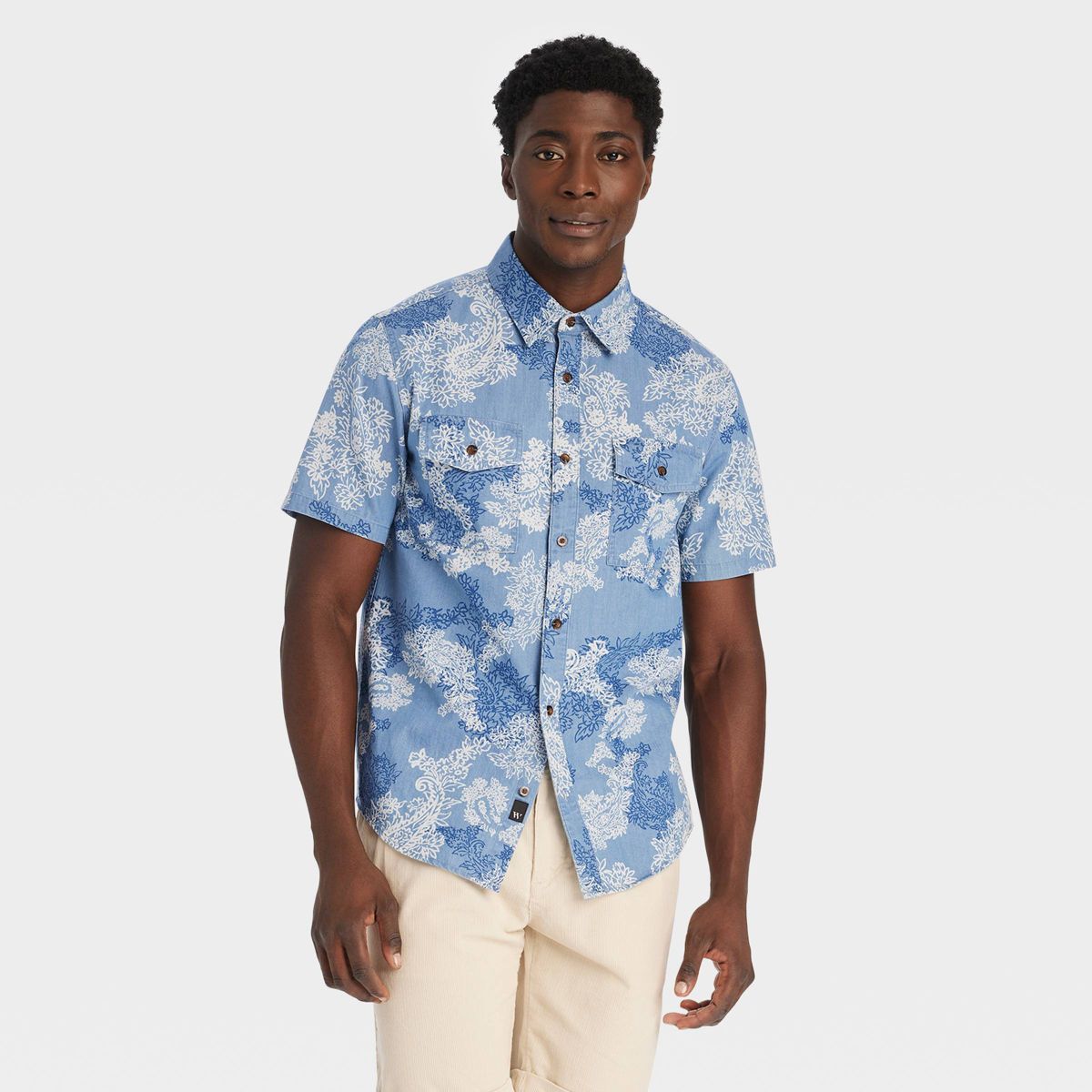 Houston White Adult Short Sleeve Floral Button-Down Shirt - Blue | Target
