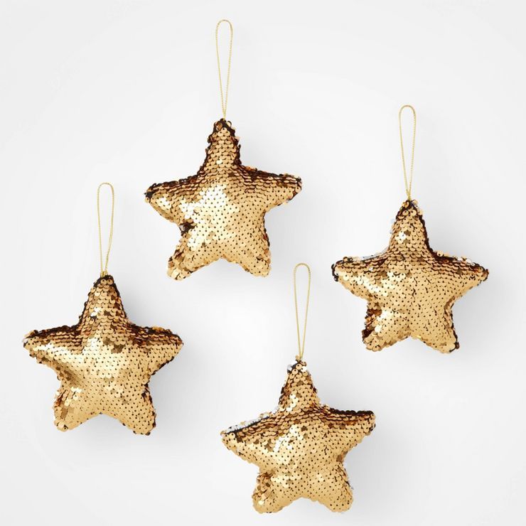 4ct Sequined Star Christmas Tree Ornament Set Gold - Wondershop&#8482; | Target