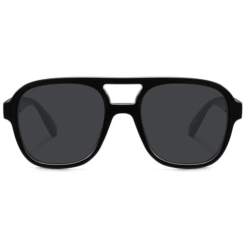 Fozono Retro Oversized Aviator Sunglasses Women Trendy Vintage Square Large Tangle Free Aviators Double Bridge Sun Glasses Black Frame/Gray Lens | Amazon (US)