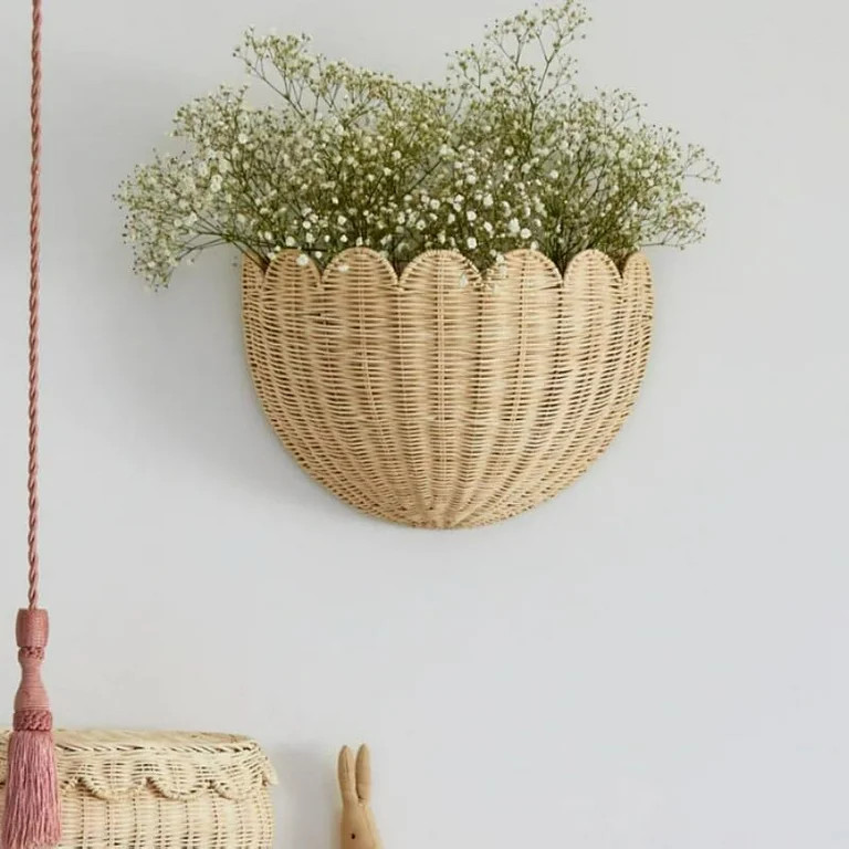 Scalloped Wall Basket  Handwoven Natural Rattan Storage Organizer with Sturdy Metal Frame, Nordic... | Walmart (US)