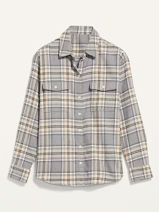 Long-Sleeve Plaid Flannel Boyfriend Tunic Shirt for Women | Old Navy (US)