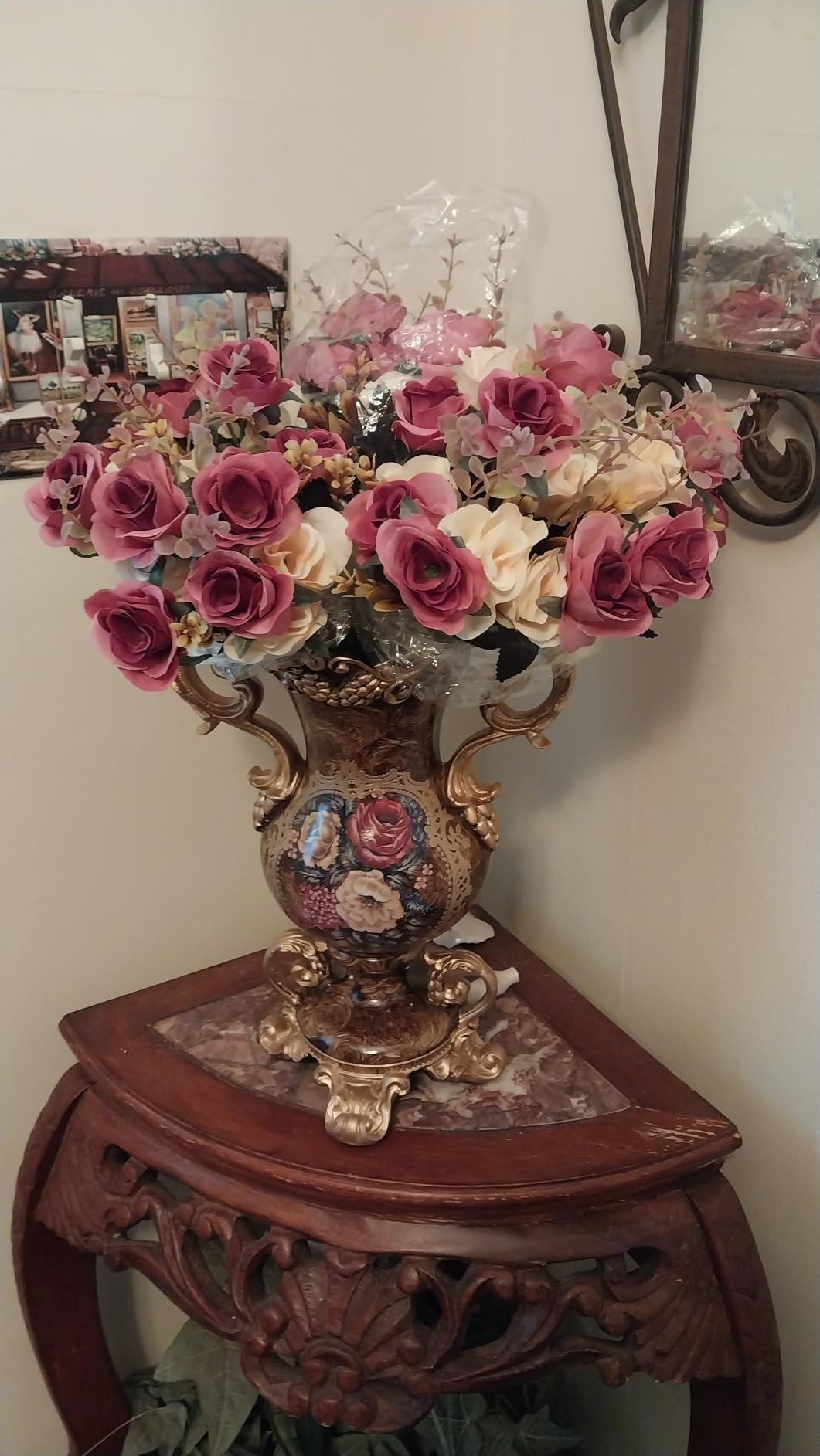 Artificial Vintage Flower Arrangement Vase Set European Golden Resin Vase Fake Flower Decor Weddi... | Amazon (US)