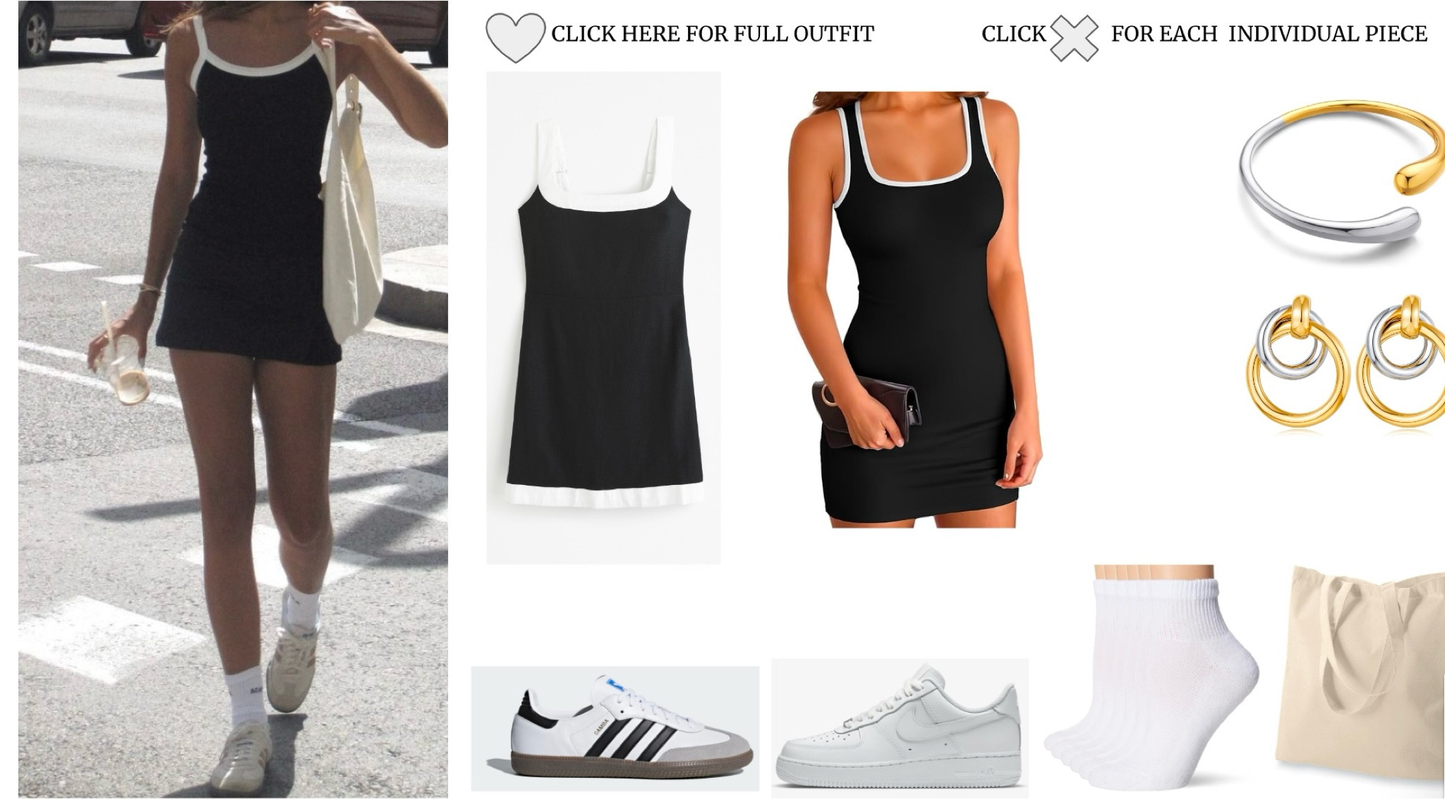 The cutest mini black athletic dress with white trim across the top and bottom, can be dressed up or dressed down depending on what your plans are! Black and white shoes to complete the look. 

#LTKSeasonal #LTKfindsunder100 #LTKmidsize