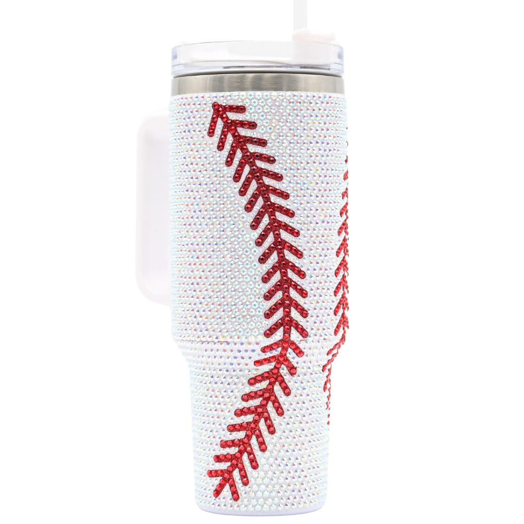40 Oz Rhinestone Bling Tumbler Cup with Handle and Straw (BASEBALL), Stainless Steel and Double W... | Amazon (US)