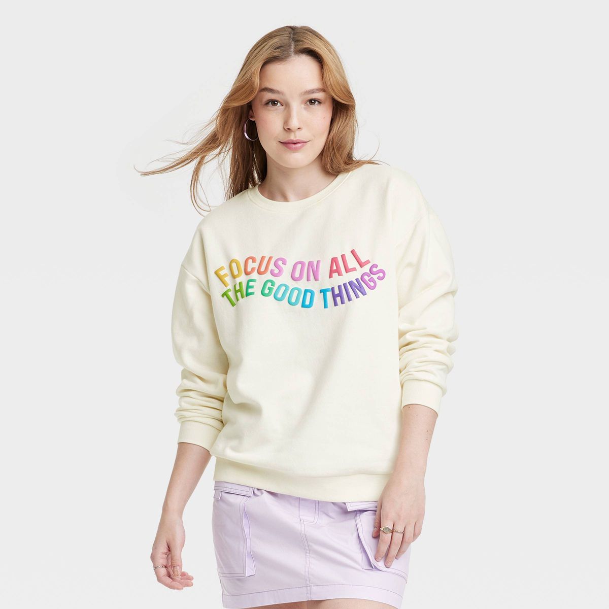 Women's Focus On All Good Things Graphic Sweatshirt - Off-White | Target