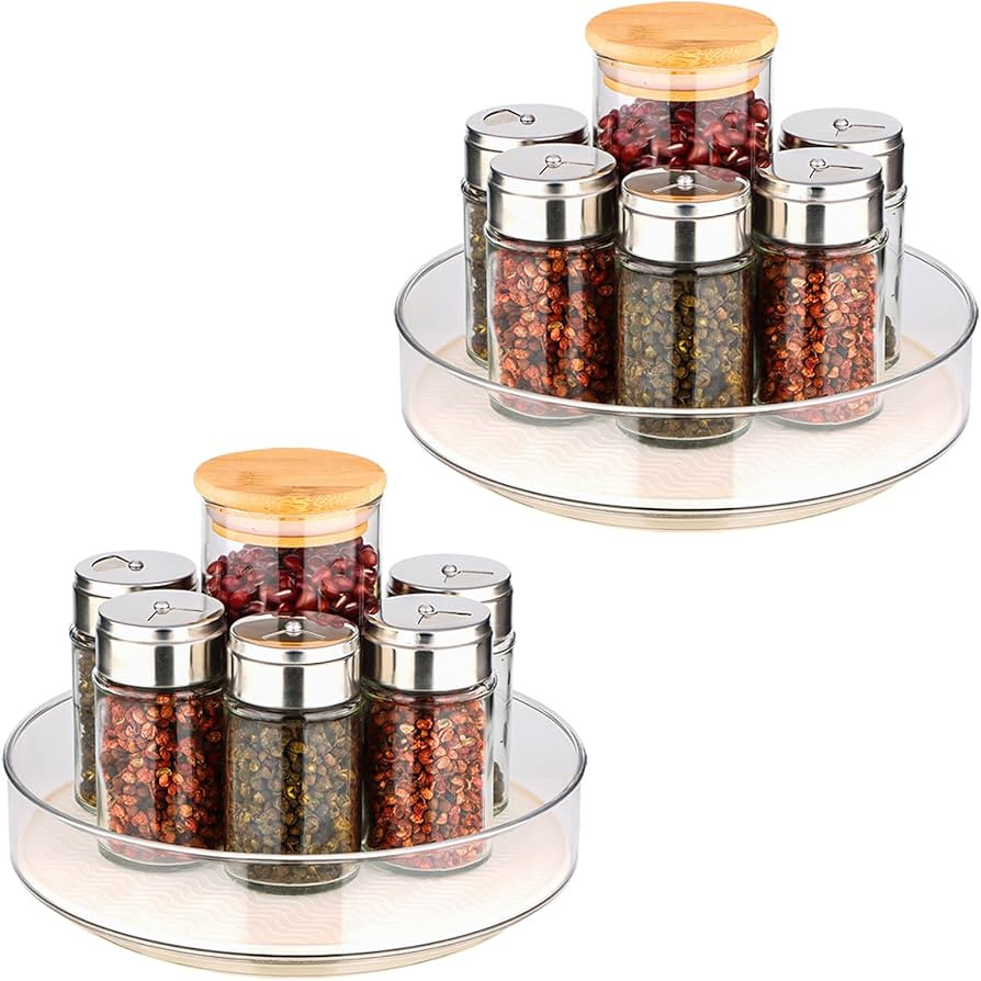 2 Pack Lazy Susan Organizer for Cabinet：Lazy Susan Turntable (8 Inch) with Non-Slip Mat and Han... | Amazon (US)