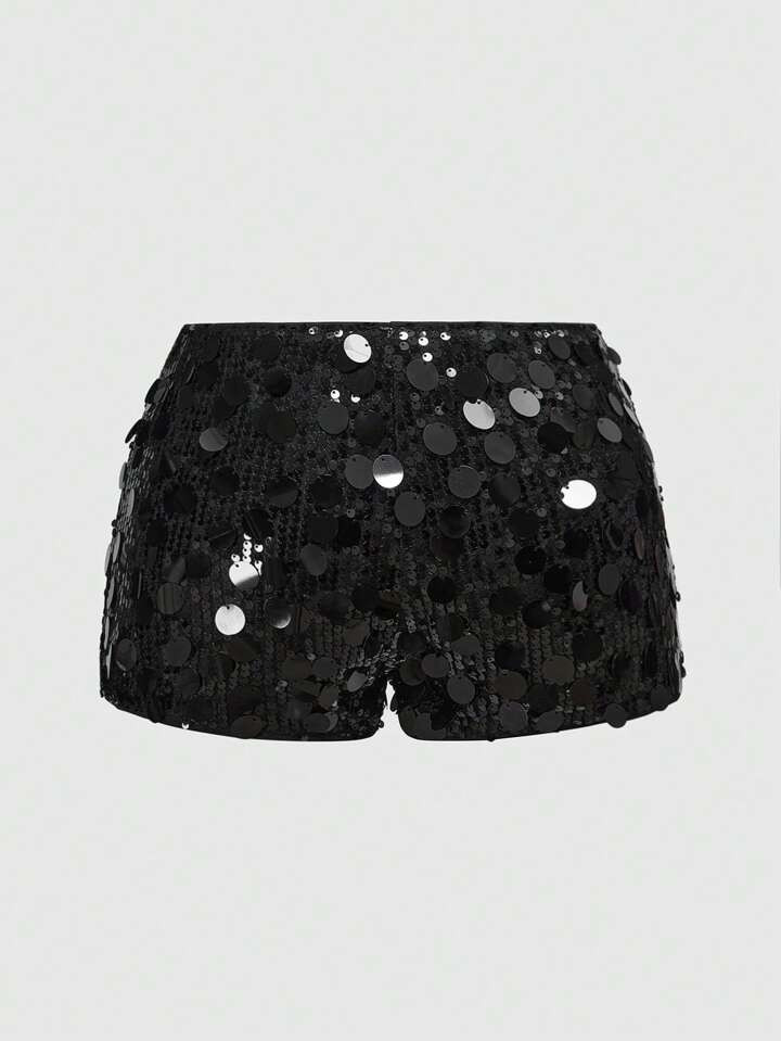 Sequin Black Shorts  | SHEIN