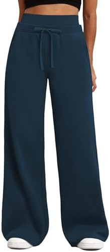 HeSaYep Women's Wide Leg Sweatpants Double Waisted Baggy Sweat Pants with Pockets | Amazon (US)