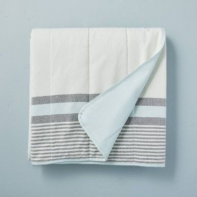 Border Stripe Summer Picnic Blanket Light Blue/Gray/Cream - Hearth &#38; Hand&#8482; with Magnoli... | Target