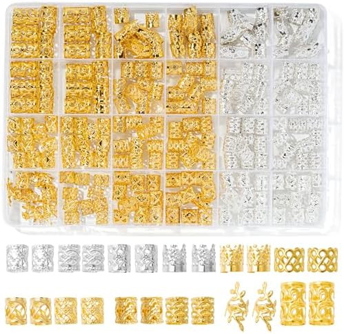 220 Pcs Gold Hair Jewelry for Braids, 12 Styles Gold and Silver Hair Accessories Cuff for Braids ... | Amazon (US)