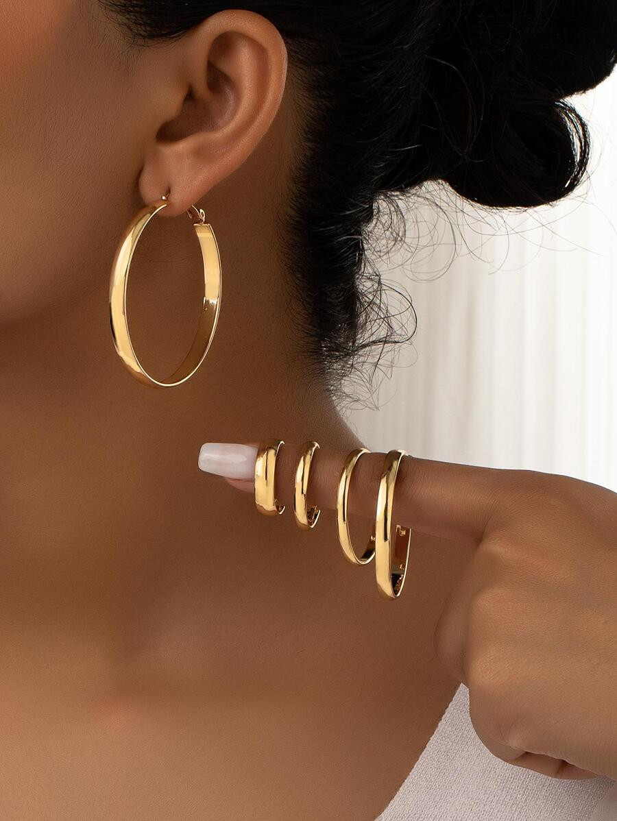 10pcs/Set Of Simple Semi Circular Smooth Earrings | SHEIN