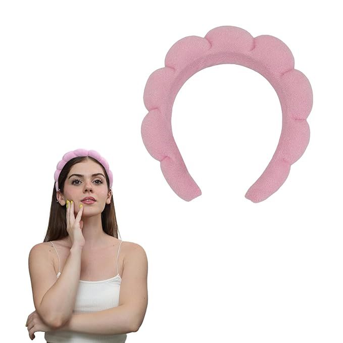 Spa Headband for Washing Face, Cute Pink Makeup Headband, Puffy Spa Headband, Terry Towel Cloth, ... | Amazon (US)