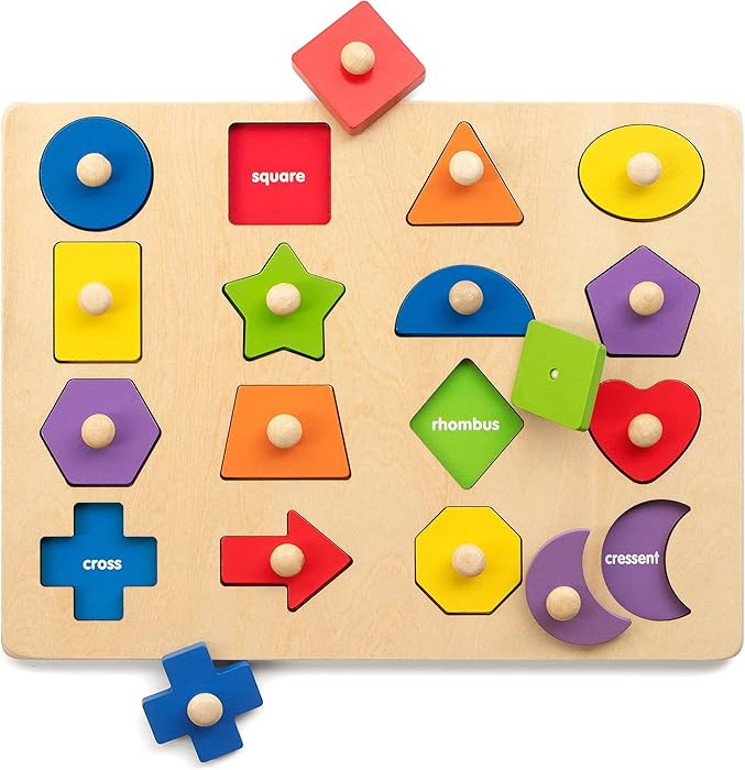 Coogam Montessori Toy Wooden Shape Peg Puzzle, Fine Motor Color Matching Sorting Board, Early Lea... | Amazon (US)