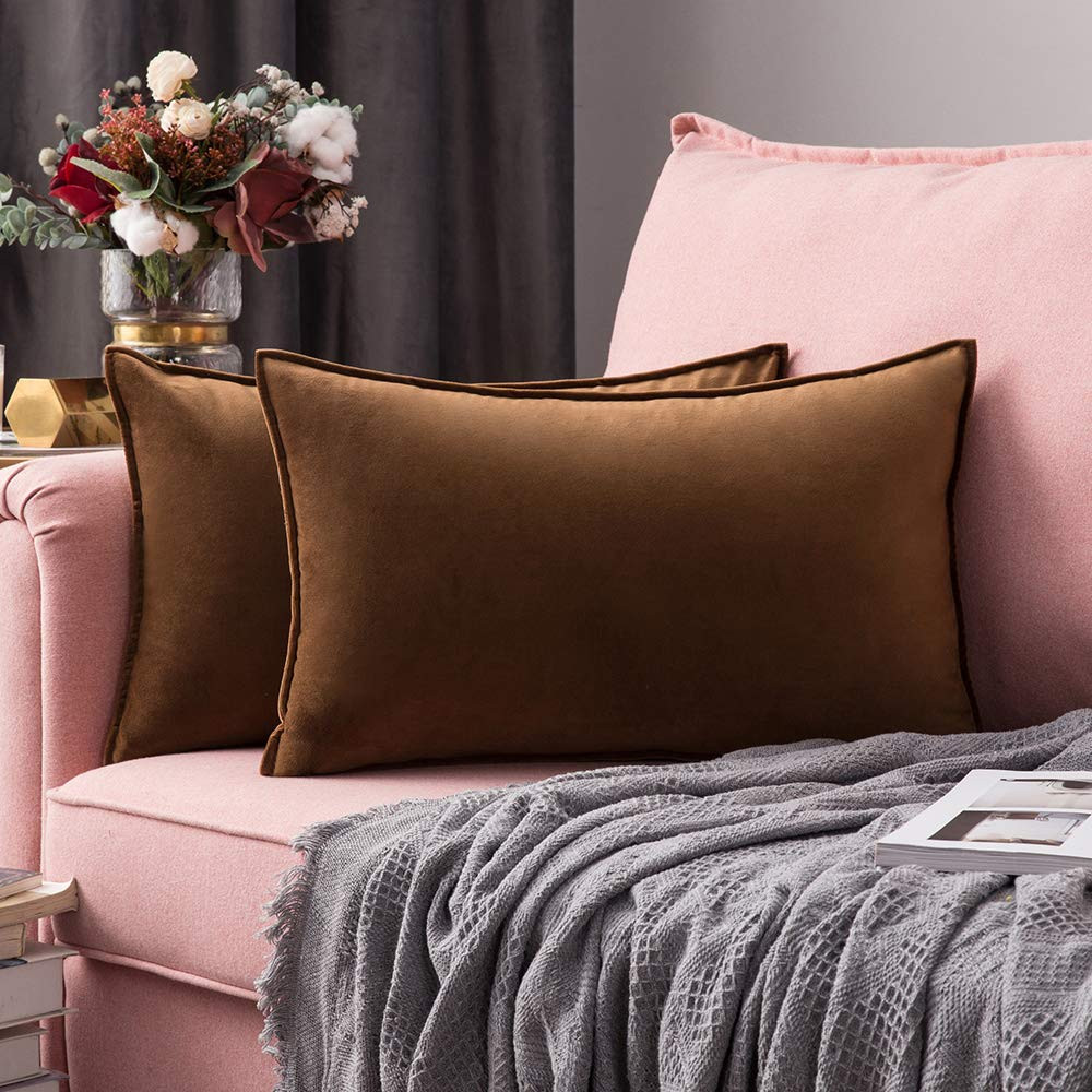 MIULEE Pack of 2 Brown Decorative Velvet Throw Pillow Covers Soft Pillowcase Cozy Soft Rectangle ... | Amazon (US)