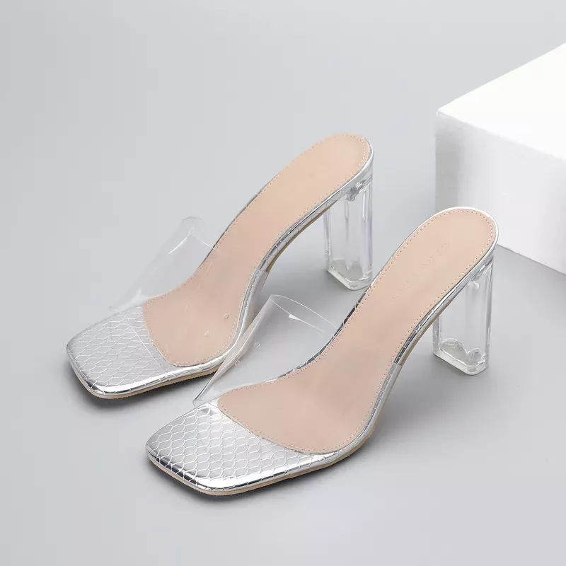 Women's Transparent Block Low Heel Sandals, Fashion Square Open Toe Non  Slip Slides Shoes, Casual Versatile Dress Heels - Temu