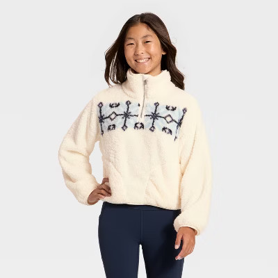 Girls' High Pile 1/2 Zip Pullover - All In Motion™ Cream XXL | Target