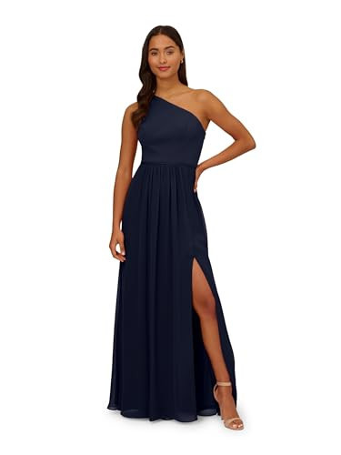 Adrianna Papell Women's One Shoulder Chiffon Gown | Long Evening Gown with Pleated Skirt, Fitted Bodice & Side Leg Slit, Midnight 4 | Amazon (US)