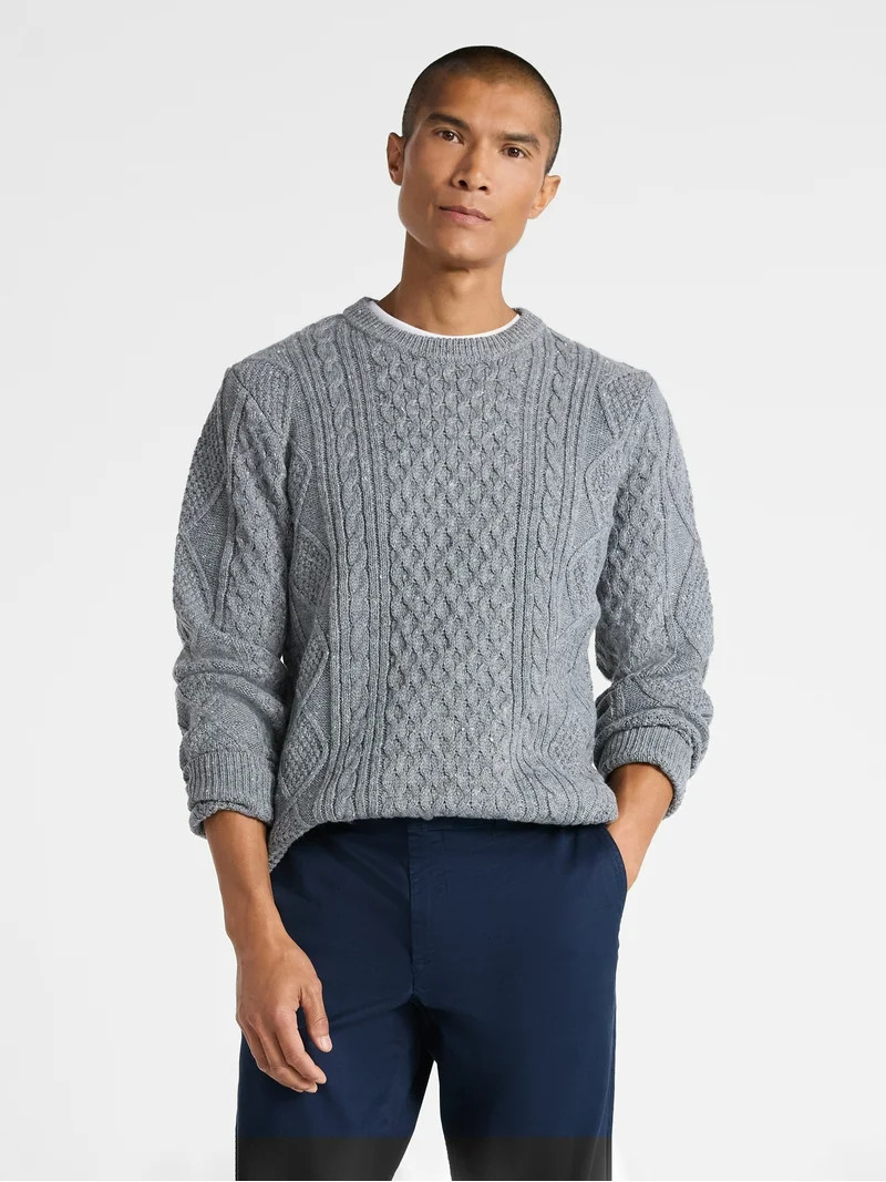 Free Assembly Men's Fisherman Crewneck Sweater with Long Sleeves, Sizes XS-3XL | Walmart (US)