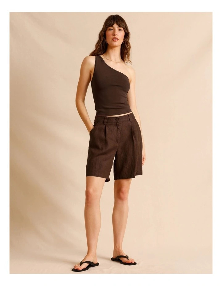 European Linen Elastic Back Bermuda Shorts in Chocolate | Myer