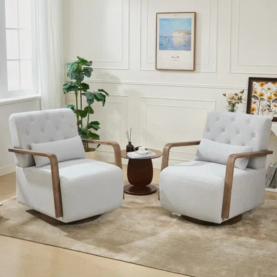 Solid Wood Upholstered Swivel Armchair (Set Of 2) | Wayfair North America