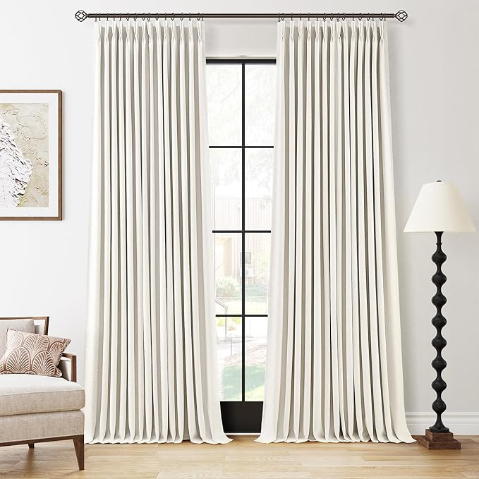 100% Blackout Pinch Pleated Curtains Linen 90 Inches Long for Bedroom 2 Panels Set Full Black Out... | Amazon (US)