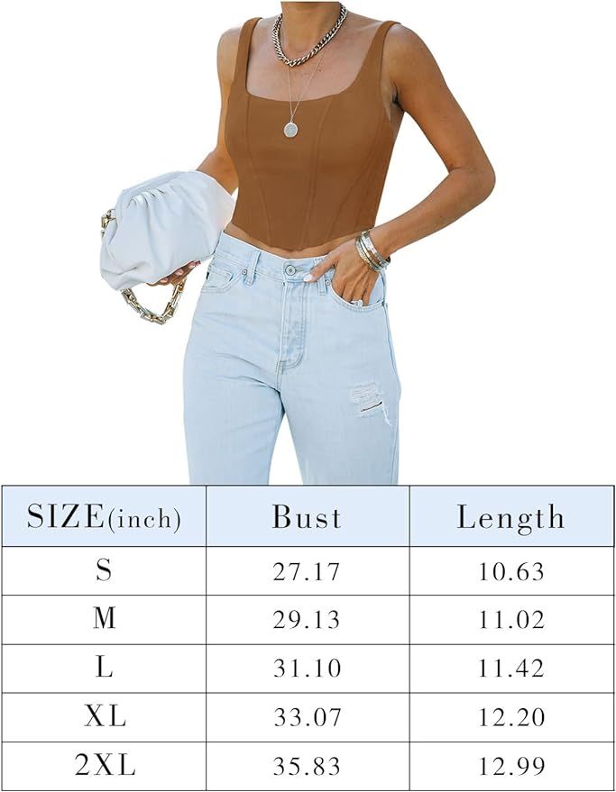 REORIA Women's Summer Sexy Square Neck Sleeveless Bustier Corset Crop Tank Tops | Amazon (US)