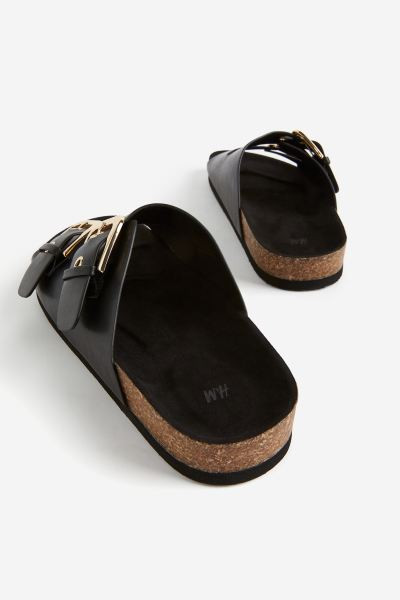Two-strap slides - Black - Ladies | H&M GB | H&M (UK, MY, IN, SG, PH, TW, HK)