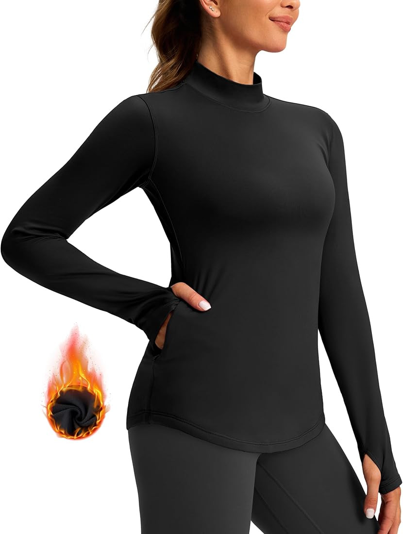 Thermal Shirts for Women Long Sleeve Mock Neck Fleece Tops Running Workout Cold Weather Gear with... | Amazon (US)