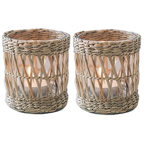 Wicker Woven Tea Light Candle Holder Set of 2, Decorative Handcraft Woven Votive Candle Holder, R... | Amazon (US)