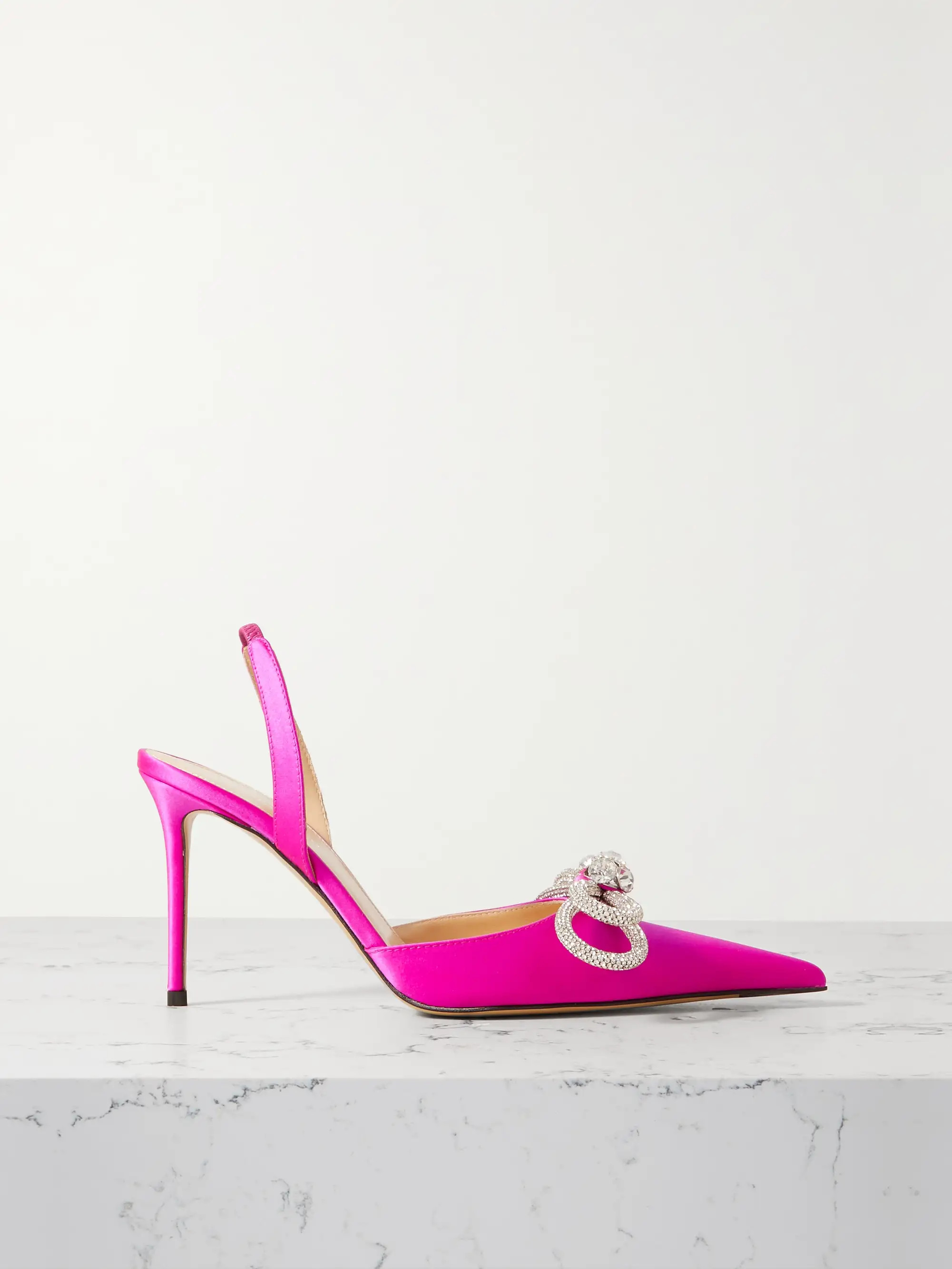 Double Bow crystal-embellished satin slingback pumps | NET-A-PORTER (US)