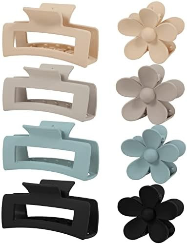 8 Pack Medium Claw Clips, Hair Clips for Women Girls 3.5" Cute Flower Claw Clip Square Hair Claw ... | Amazon (US)