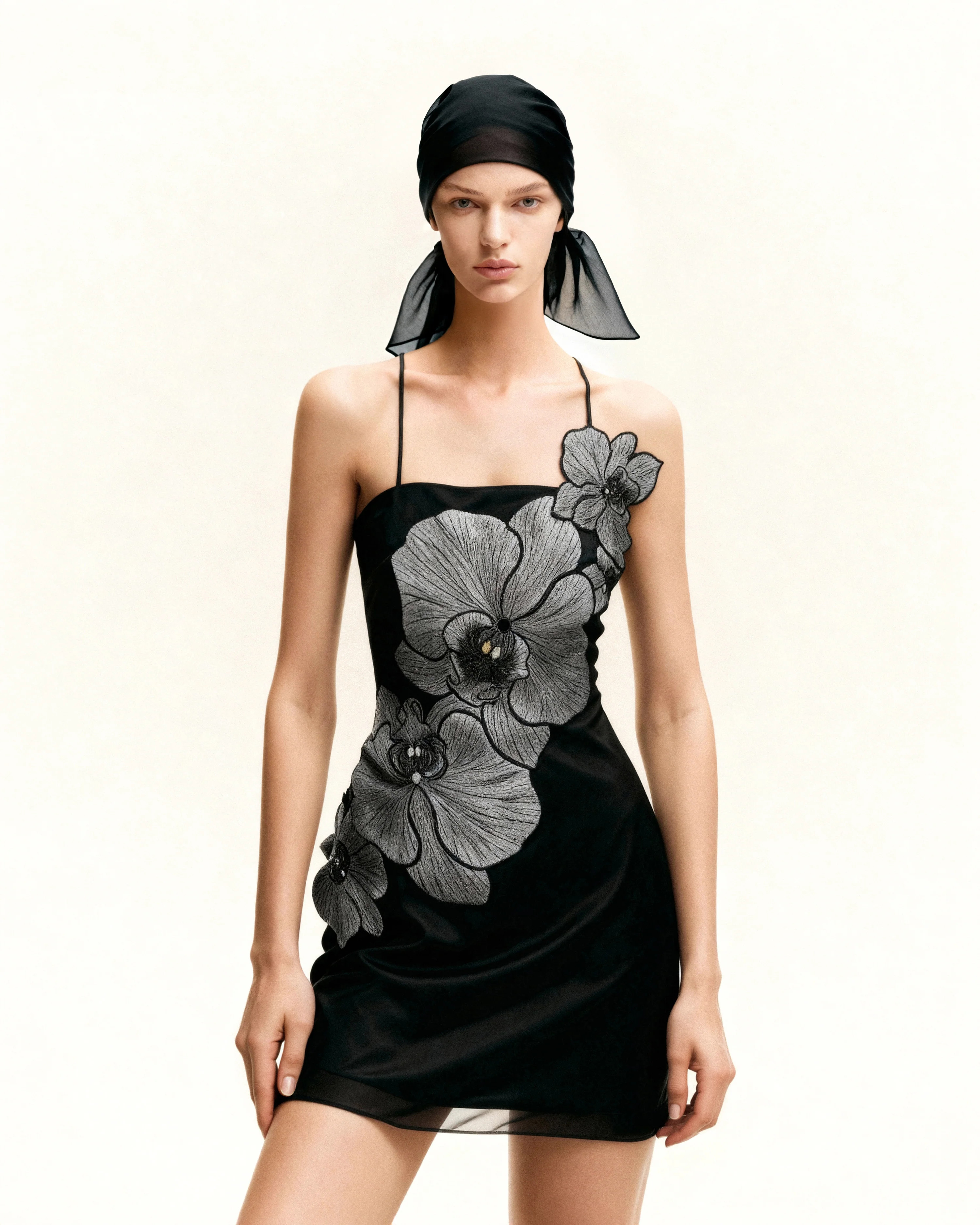 Orchid Appliqué Mini Dress - Black/Silver | JW PEI US