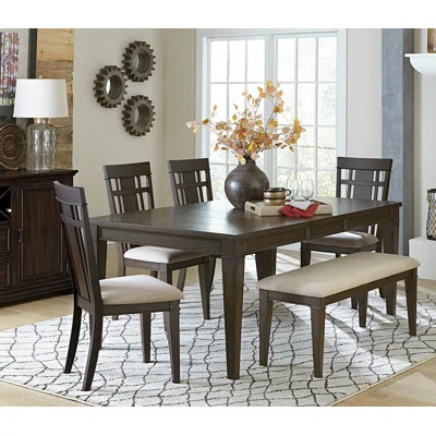 Pc Dining Set Expandable Table With Bench And X Side Chairs Fabric Upholstered Seat Classic Look Dining Wooden Furniture | Wayfair North America