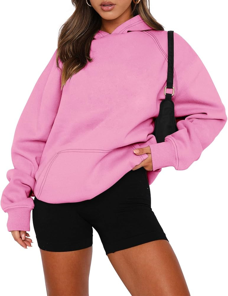 onlypuff Women Pullover Sweatshirt Long Sleeve Hoodies Kangaroo Pocket Fleece Basic Sweater | Amazon (US)