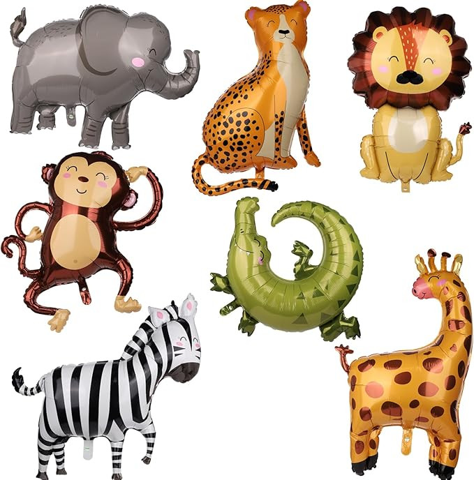 7pcs Jungle Safari Animal Balloons, Various Animal Theme Party Balloons Animal Print Balloons for... | Amazon (US)