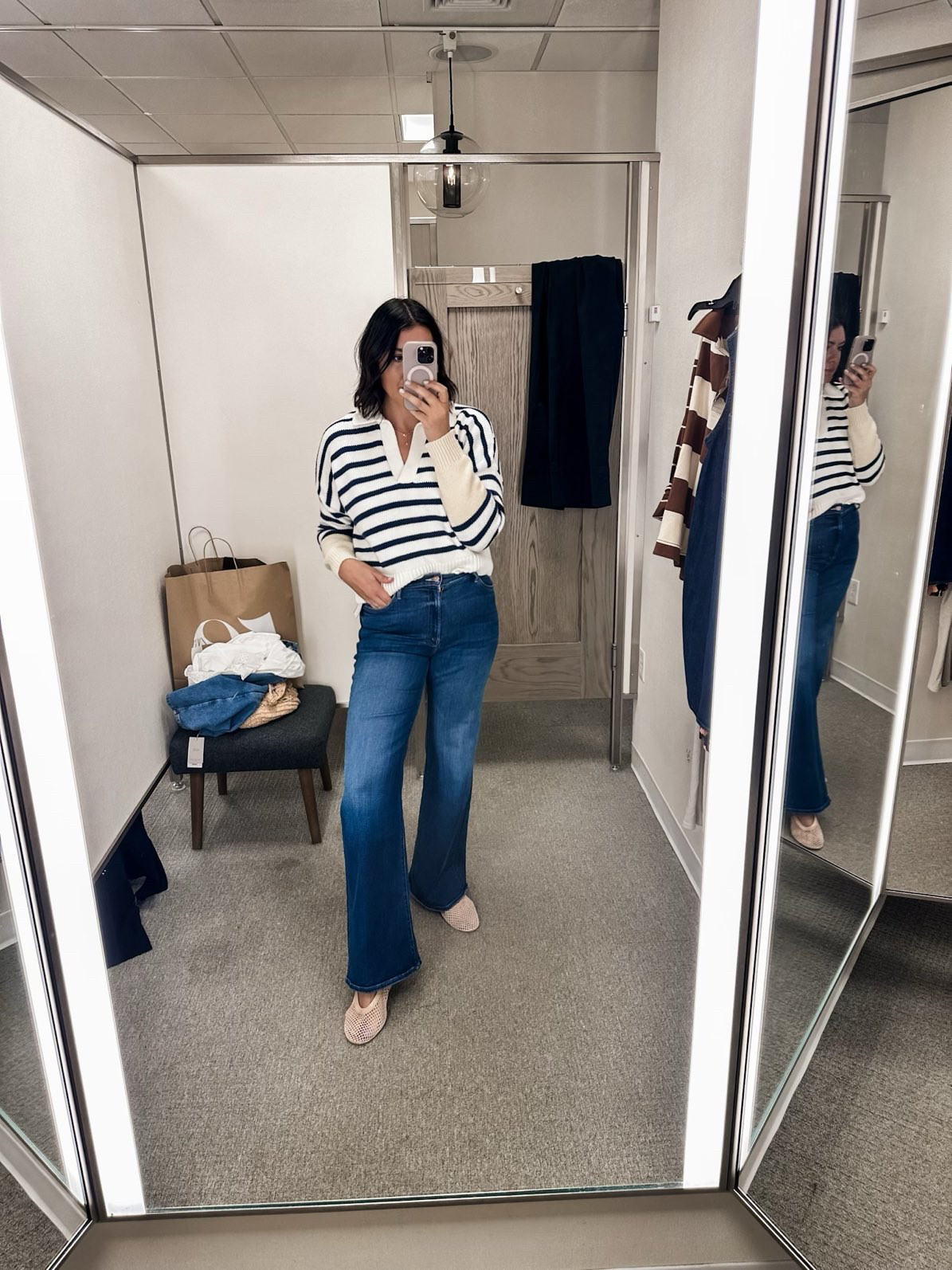 The Mother Hustler jeans are back in stock for now! I'm in the 29 -- I find they run a bit generous for Mother! (I'm usually a 30) Very stretchy and comfortable, flattering fit especially in the darker rinse. 

I'm in the medium of the sweater -- TTS with a looser relaxed fit. Also on sale until August 3rd! 

 #LTKFindsUnder100