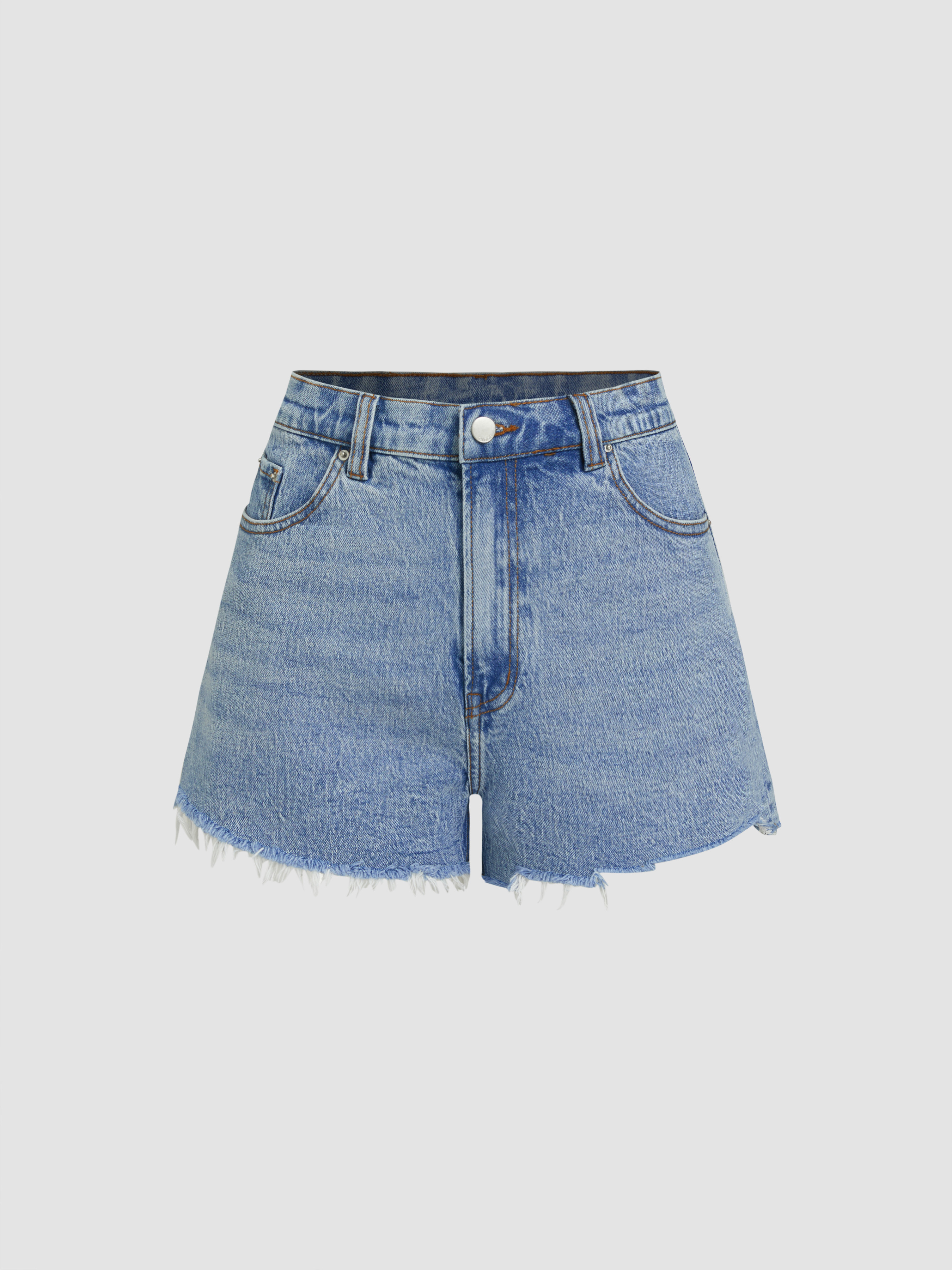 denim denim shorts Denim Stretch Denim Mid Rise Raw Hem Shorts For Date | Cider