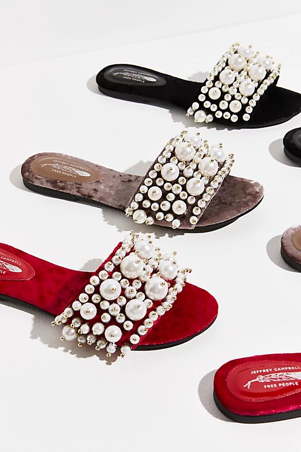 Pixie Pearl Slide Sandals by Jeffrey Campbell at Free People, Ruby Crushed Velvet, US 7 | Free People (Global - UK&FR Excluded)