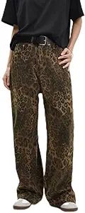 Tan Leopard Jeans Women&Men Denim Pants Female Oversize Wide Leg Trousers Street Wear Hip Hop Vin... | Amazon (US)