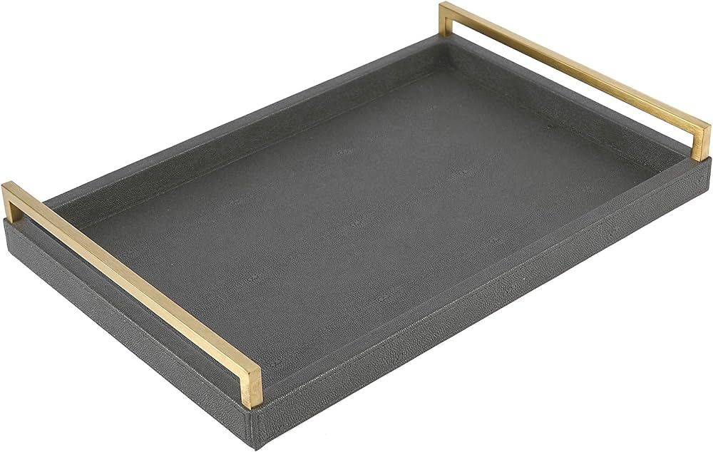 WV Decorative Tray Dark Grey Faux Shagreen Leather with Brushed Gold Stainless Steel Handle ,Serv... | Amazon (US)