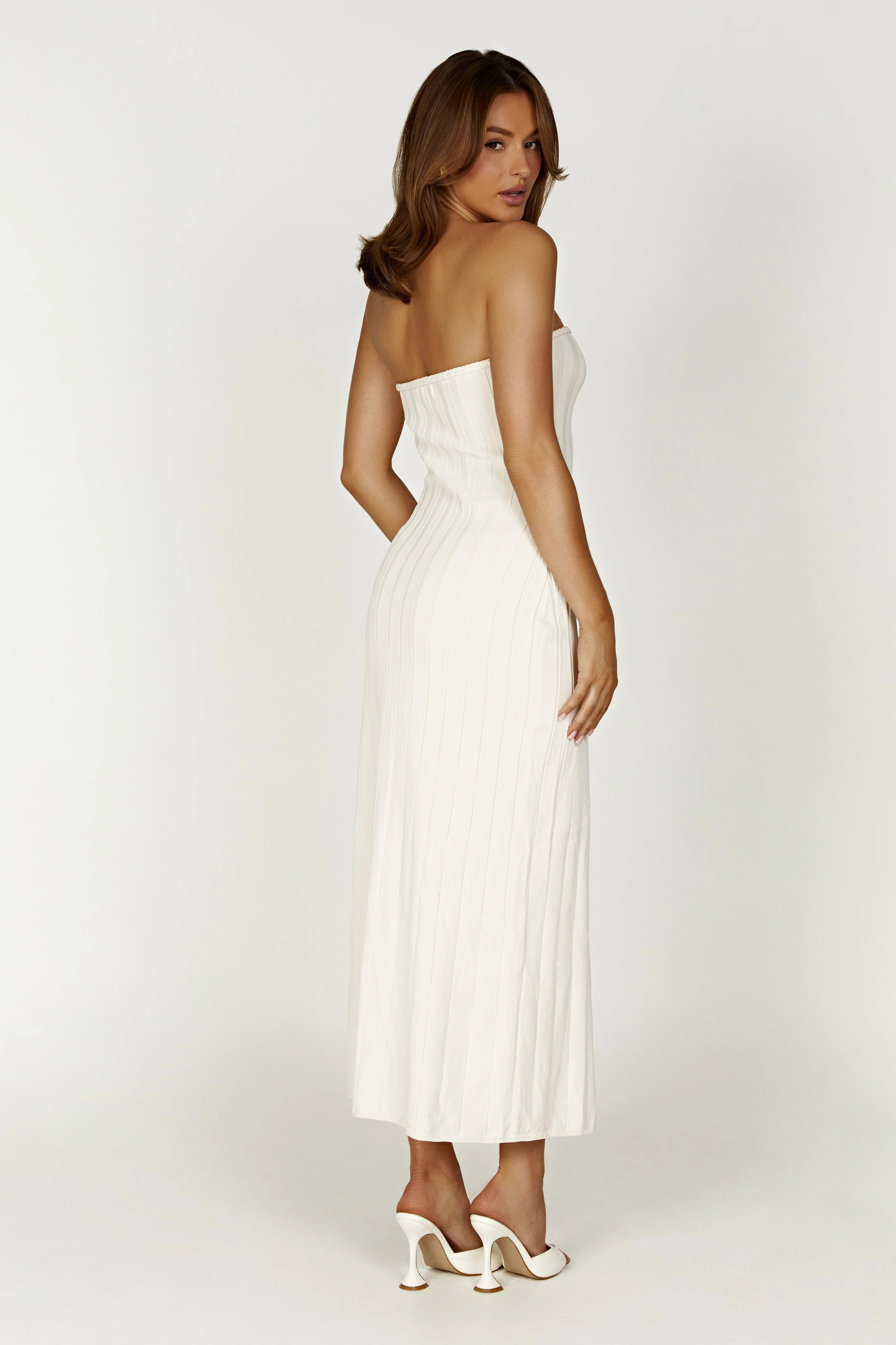 Dolce Extreme Rib Strapless Midi Dress - Ivory | MESHKI US
