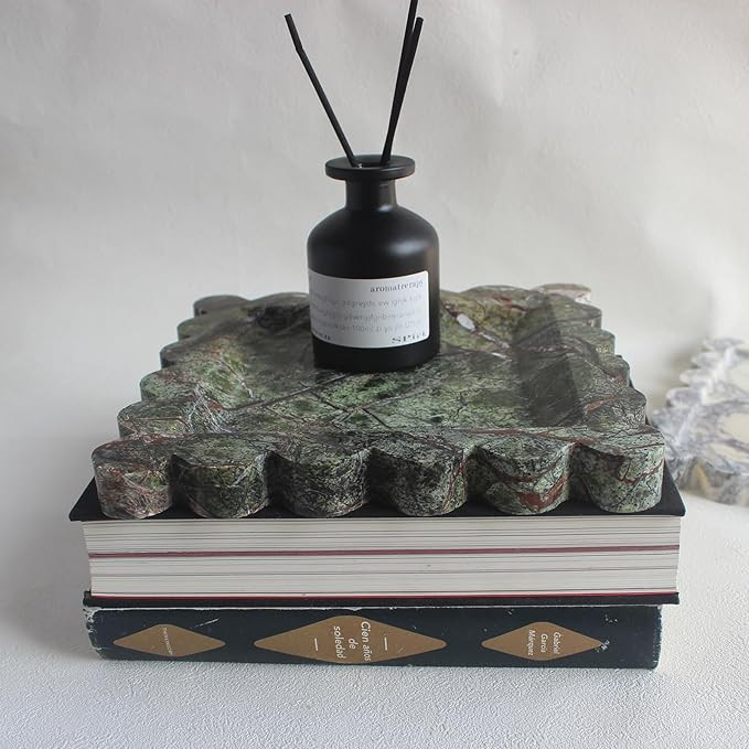 Natural Luxury Scalloped Marble Tray, Green Square Handmade Decorative Tray, Catch All Tray for C... | Amazon (US)